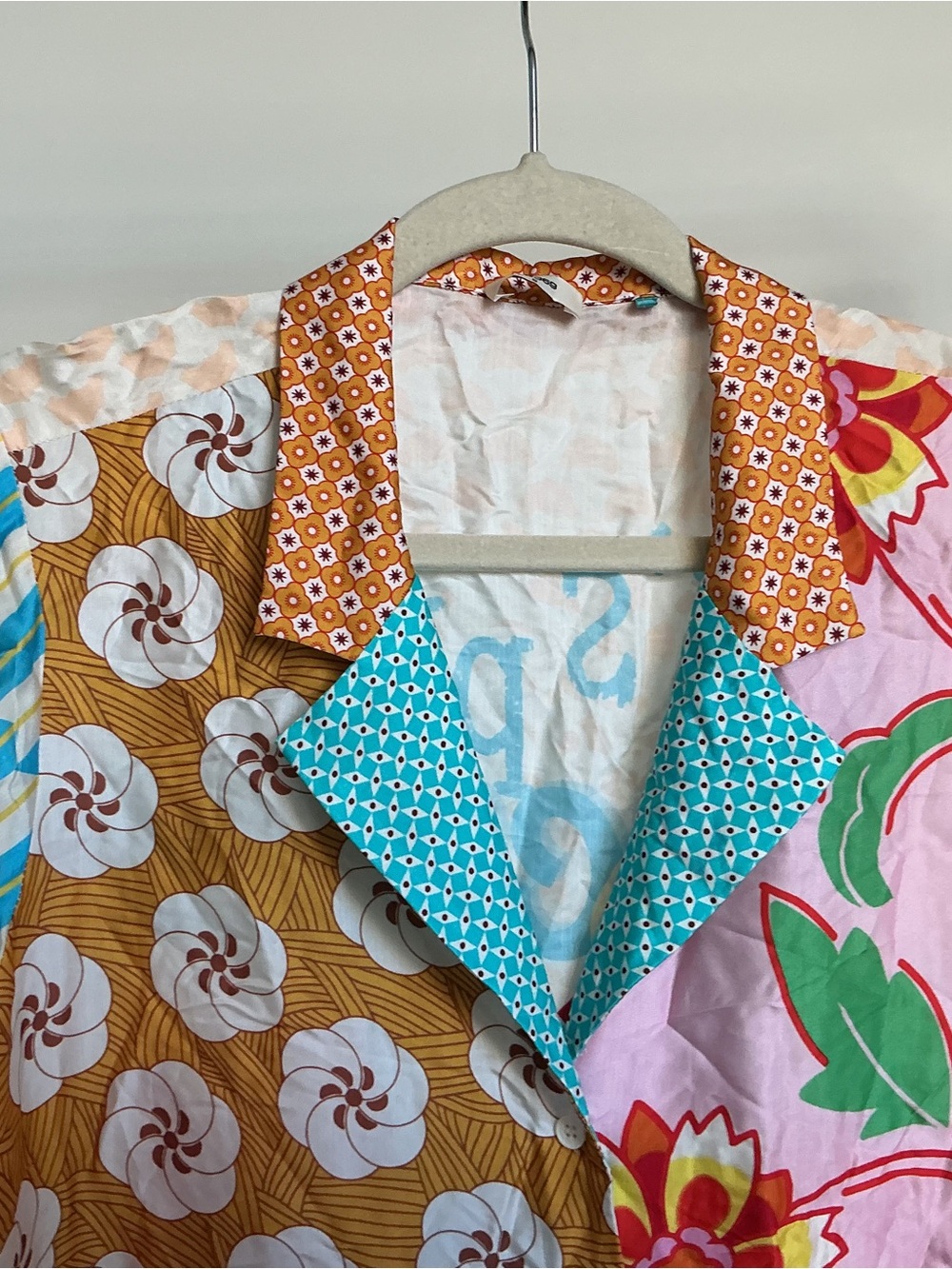 Patchwork Floral Notched-Collar Jacket - Multi (Orange & Turquoise)